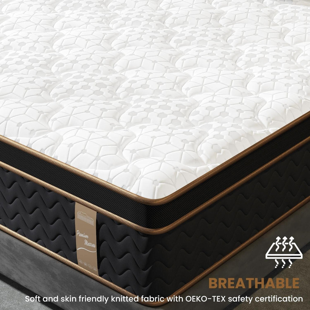 10 Full Plush Mattresses with Encased Coils & Gel Memory Foam,Fiberglass-Free,Motion Isolation-Edge Support,Mattress in a Box