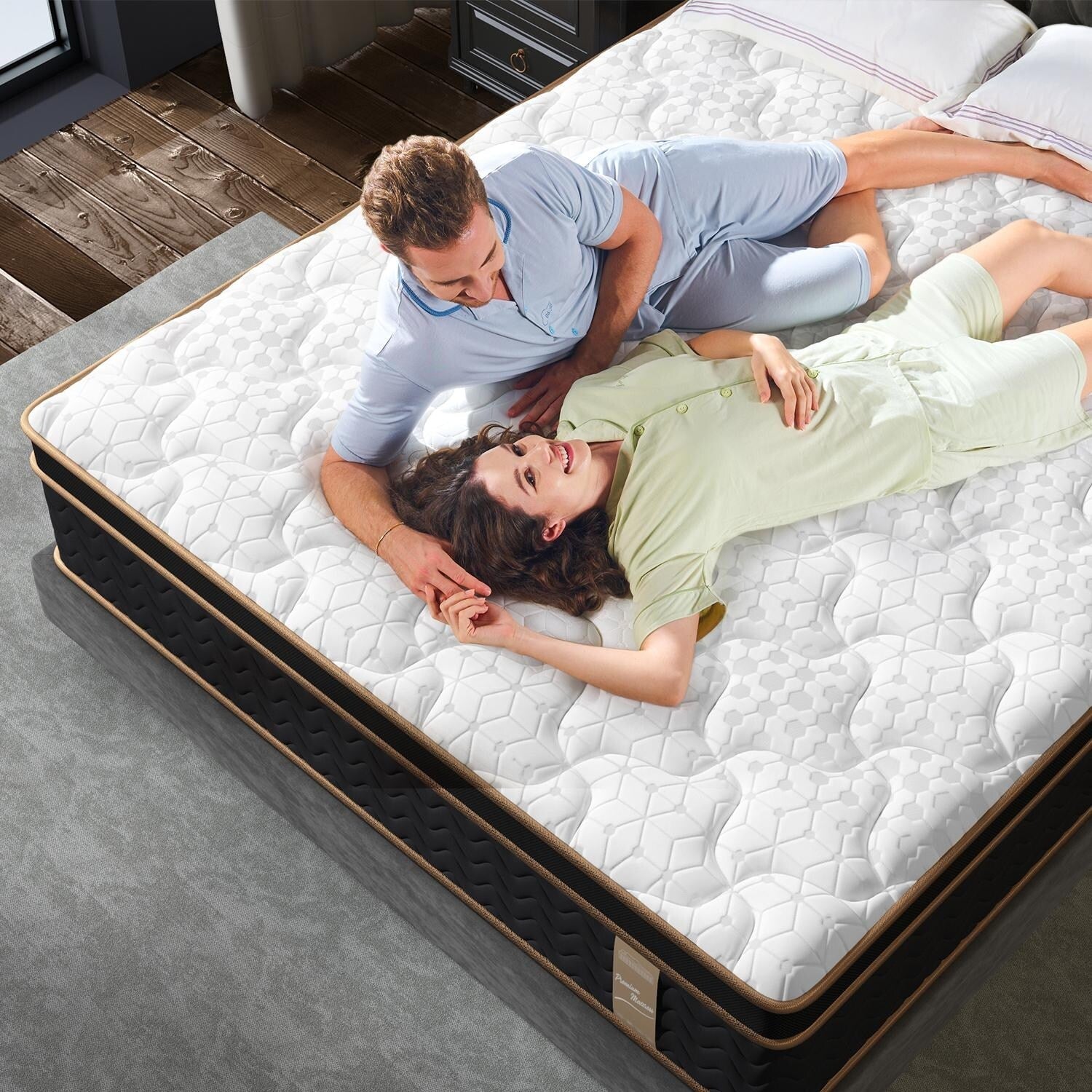 10 Full Plush Mattresses with Encased Coils & Gel Memory Foam,Fiberglass-Free,Motion Isolation-Edge Support,Mattress in a Box