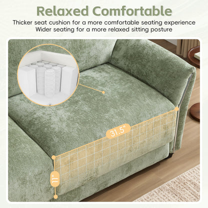 110 Inch L-Shaped Chenille Sectional Sofa with USB and Type-C Charging, Petal Armrests, Movable Ottoman for Living Room