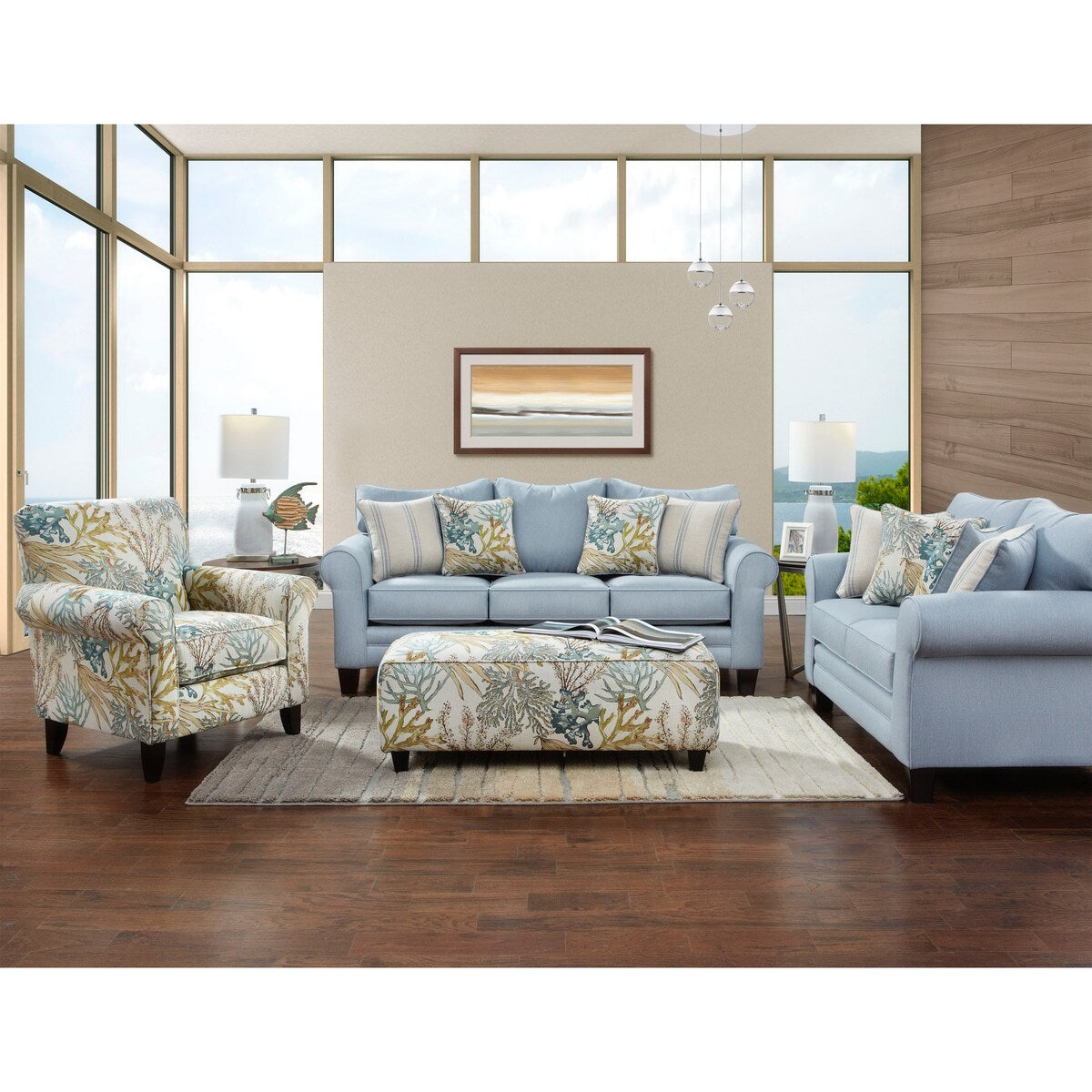 Labyrinth Sky Round Arm Stationary Sofa