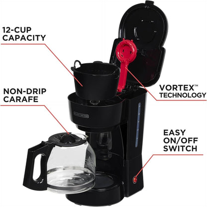 12-Cup Coffee Maker, Vortex Technology, Non-Drip Carafe