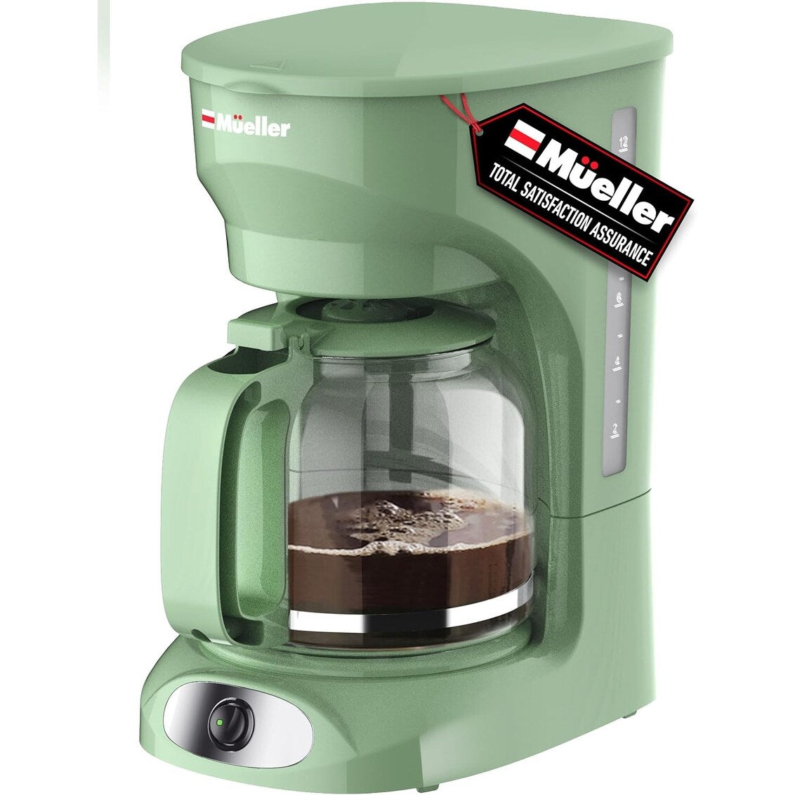 12-Cup Green Drip Coffee Maker, Borosilicate Carafe, Auto-Off, Reusable Filter, Anti-Drip Design