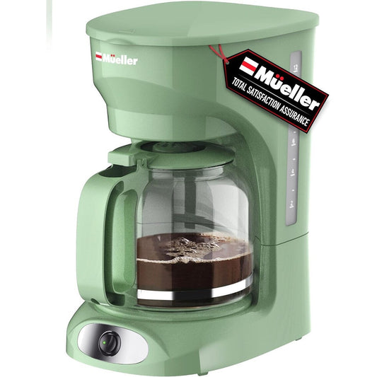 12-Cup Green Drip Coffee Maker, Borosilicate Carafe, Auto-Off, Reusable Filter, Anti-Drip Design