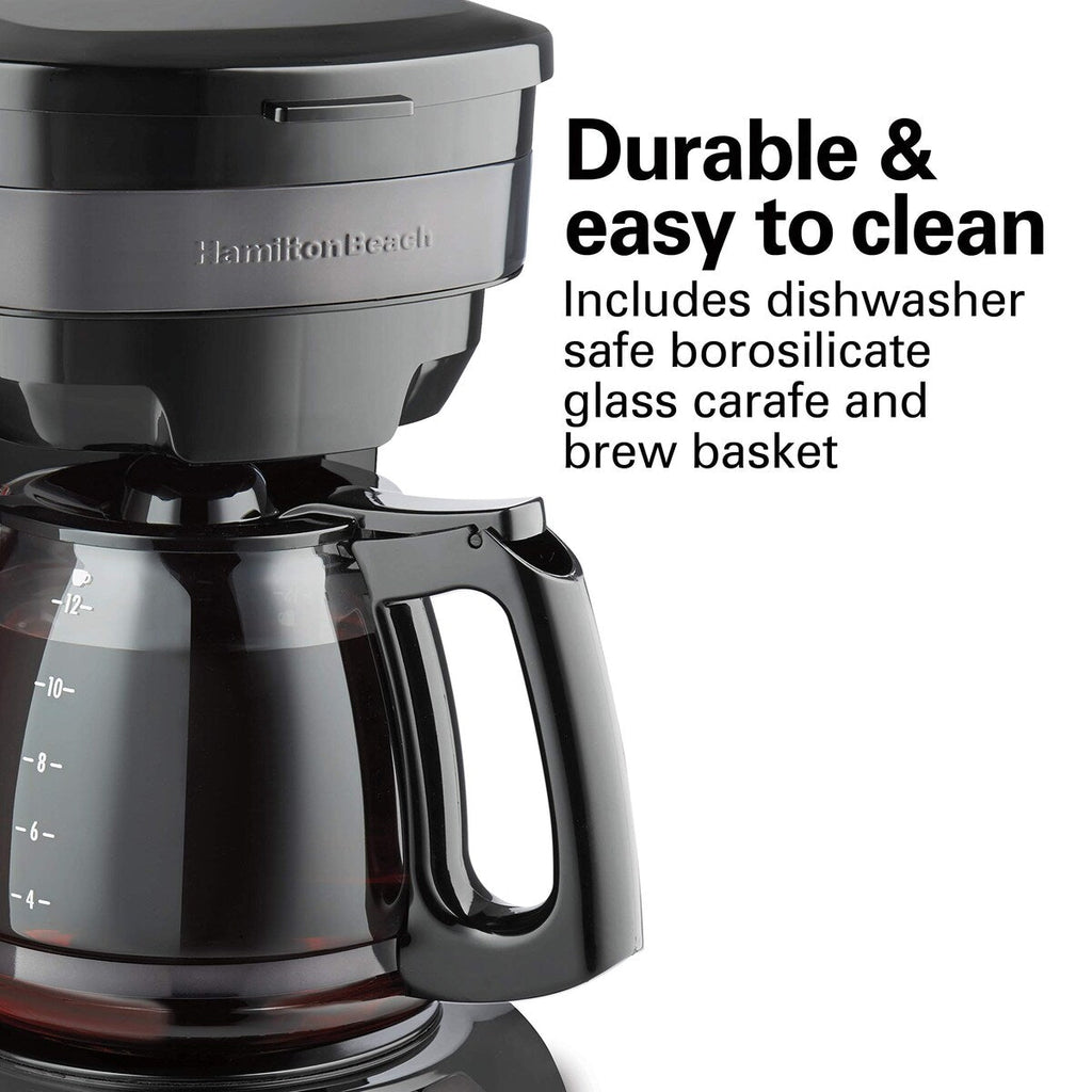 12 Cup Programmable Drip Coffee Maker with 3 Brew Options, Glass Carafe, Auto Pause and Pour, Black Stainless (46293)