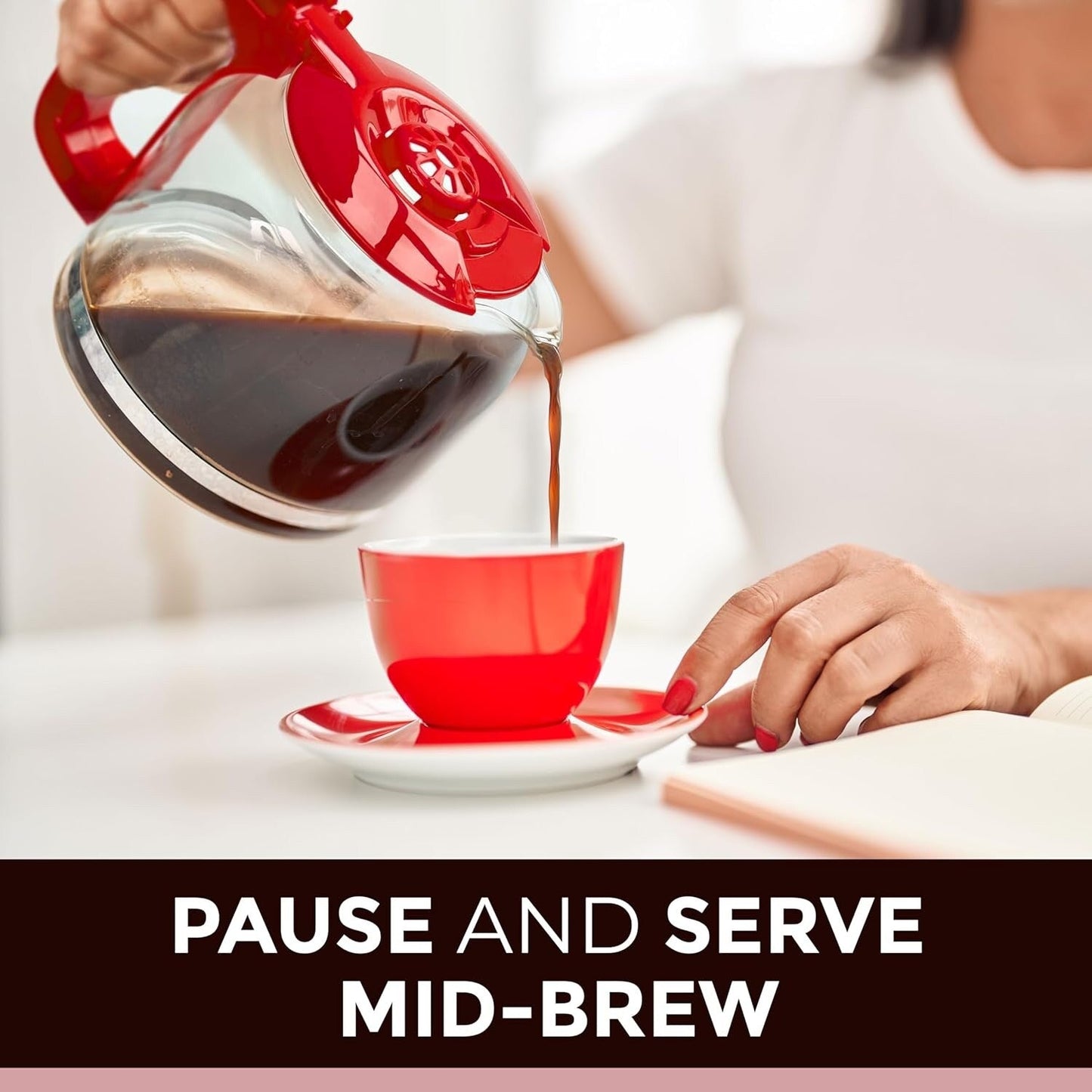 12-Cup Red Coffee Maker with Borosilicate Carafe, Auto-Off, Reusable Filter, Anti-Drip Technology