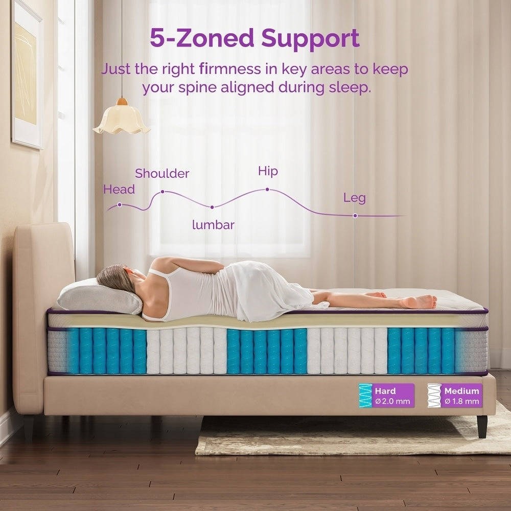 12 Inch Eruo Top Hybrid Mattress with Memory Foam and Spring Coils , Mattress in a Box
