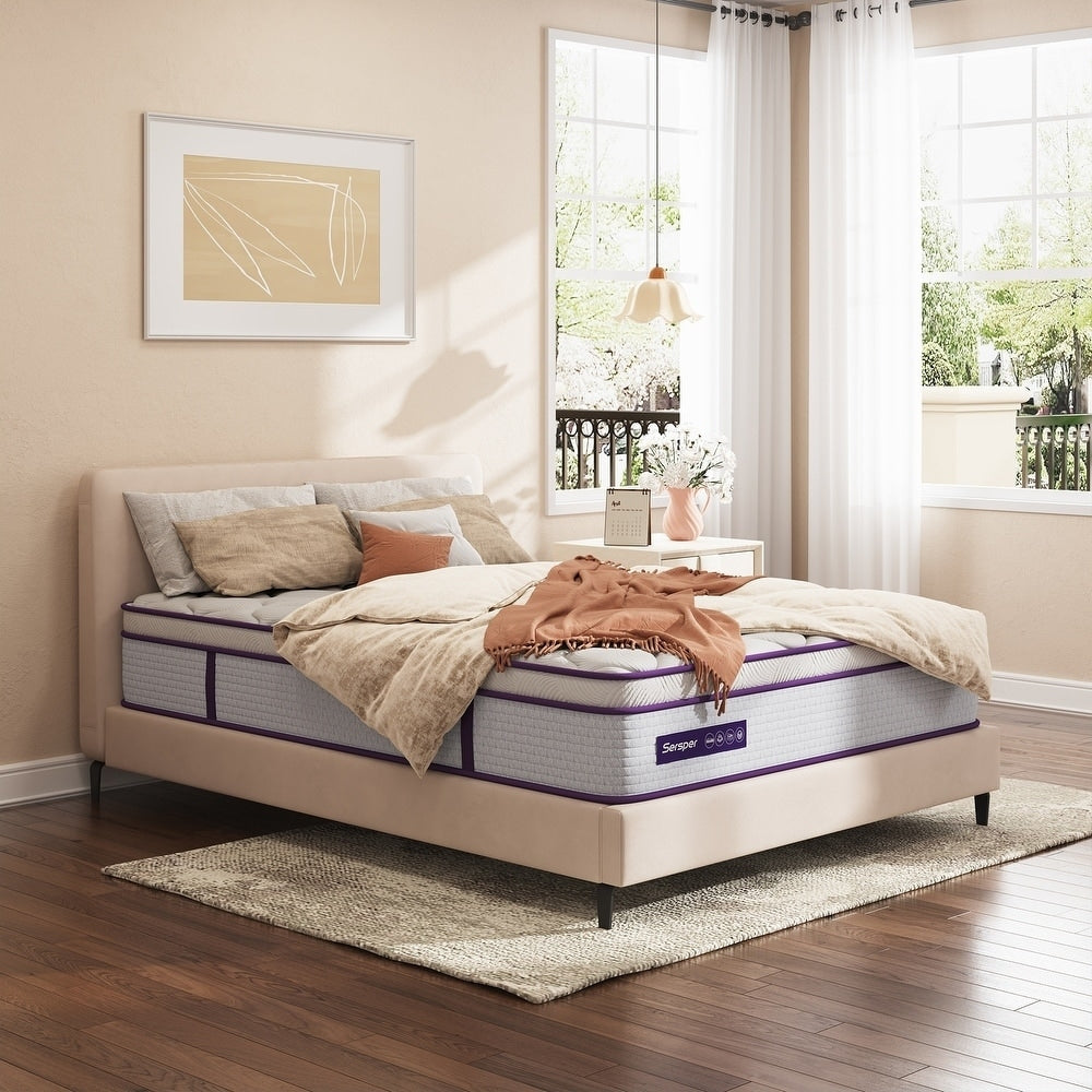 12 Inch Eruo Top Hybrid Mattress with Memory Foam and Spring Coils , Mattress in a Box