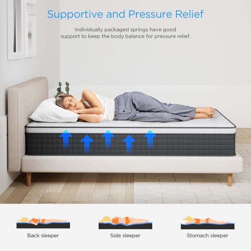 12 in Hybrid Mattress in a Box with Gel Memory Foam, Back Pain Relief & Cooling, Medium Firm Support
