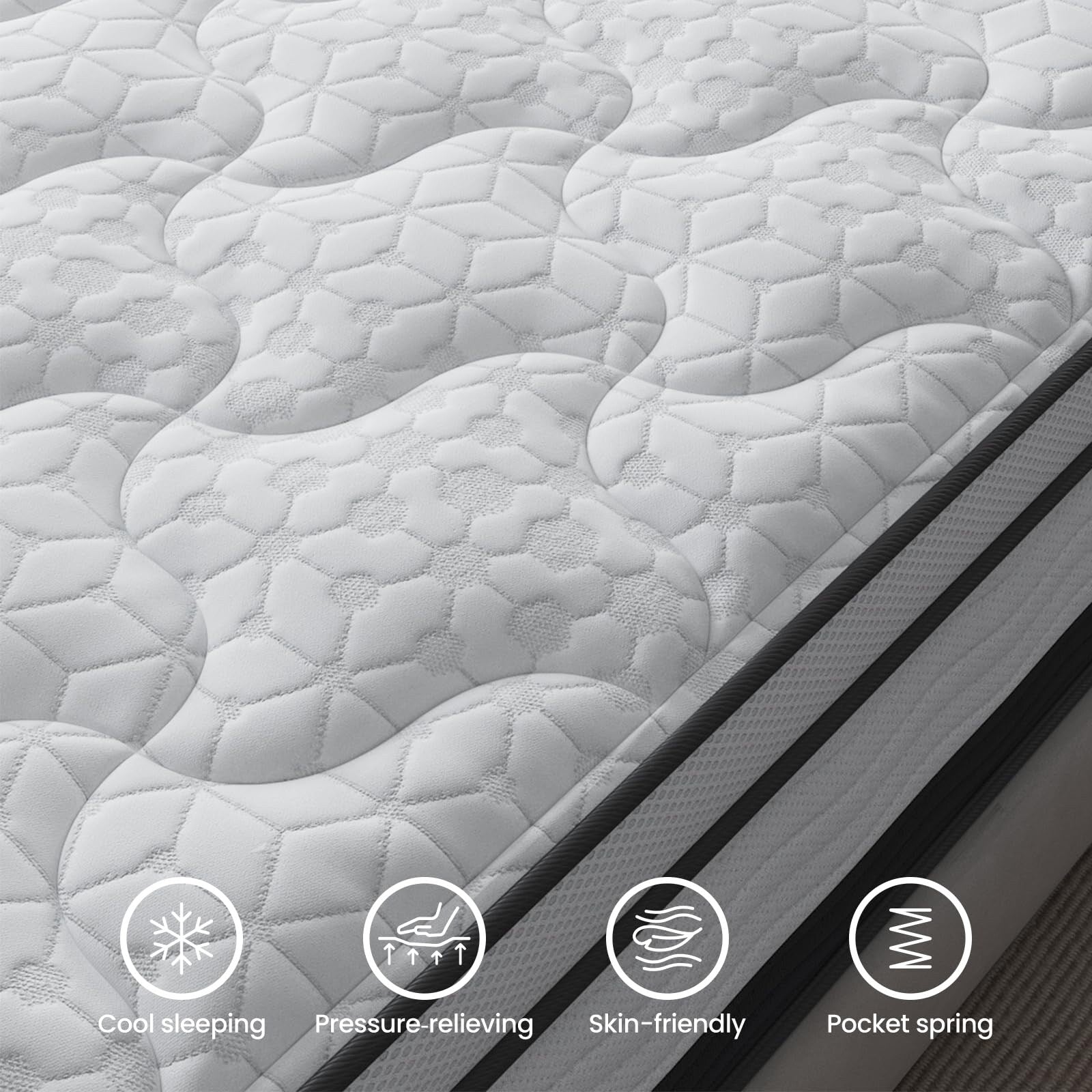12 inch King Hybrid Mattress in a Box, Cooling Gel Infused Memory Foam and Pocket Spring Mattress, Medium Firm, 76 x 80 inches