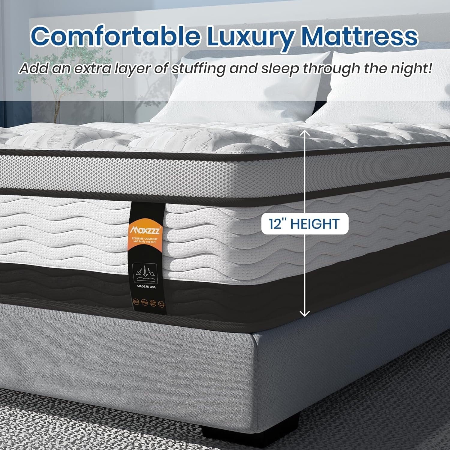 12 inch King Hybrid Mattress in a Box, Cooling Gel Infused Memory Foam and Pocket Spring Mattress, Medium Firm, 76 x 80 inches