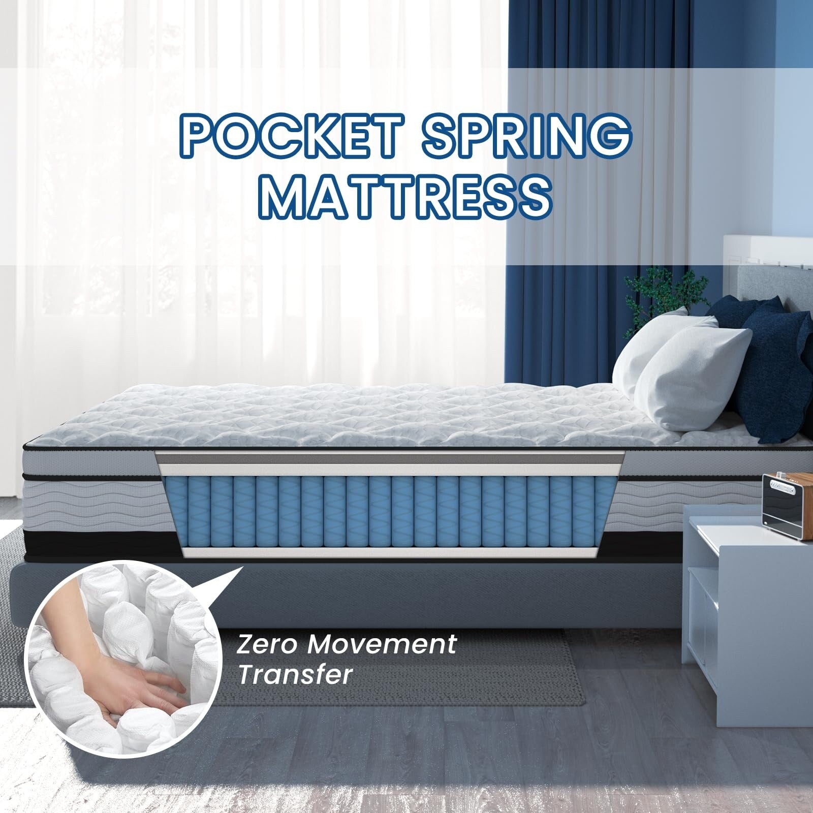 12 inch King Hybrid Mattress in a Box, Cooling Gel Infused Memory Foam and Pocket Spring Mattress, Medium Firm, 76 x 80 inches