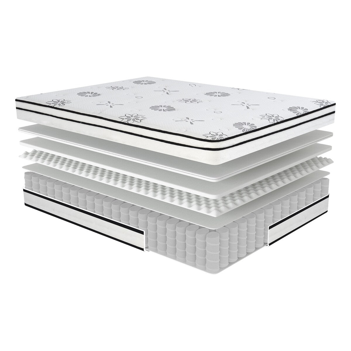 12 Full Mattress Highly Breathable Quilted Cover Hybrid Mattress, White, Plush Foam Mattress in a Box, Luxury Comfort Mattress