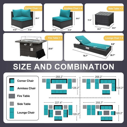 FINCATI 13 Pcs Patio Outdoor Wicker Furniture Sectional Sofa Set with Lounge Chair