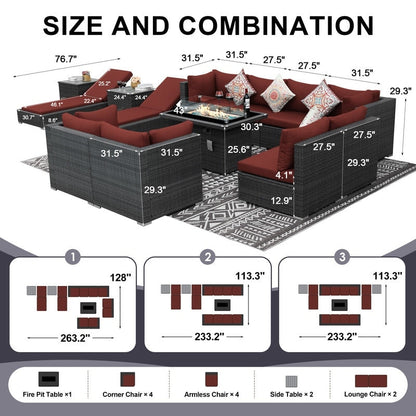 FINCATI 13 Pcs Patio Outdoor Wicker Furniture Sectional Sofa Set with Lounge Chair
