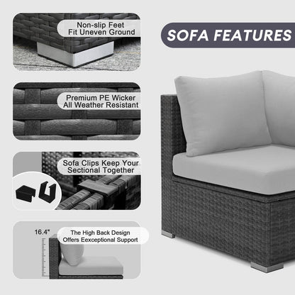FINCATI 13 Pcs Patio Outdoor Wicker Furniture Sectional Sofa Set with Lounge Chair