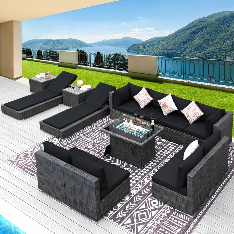 FINCATI 13 Pcs Patio Outdoor Wicker Furniture Sectional Sofa Set with Lounge Chair
