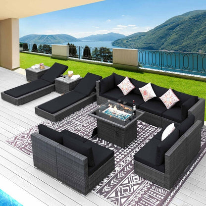 FINCATI 13 Pcs Patio Outdoor Wicker Furniture Sectional Sofa Set with Lounge Chair