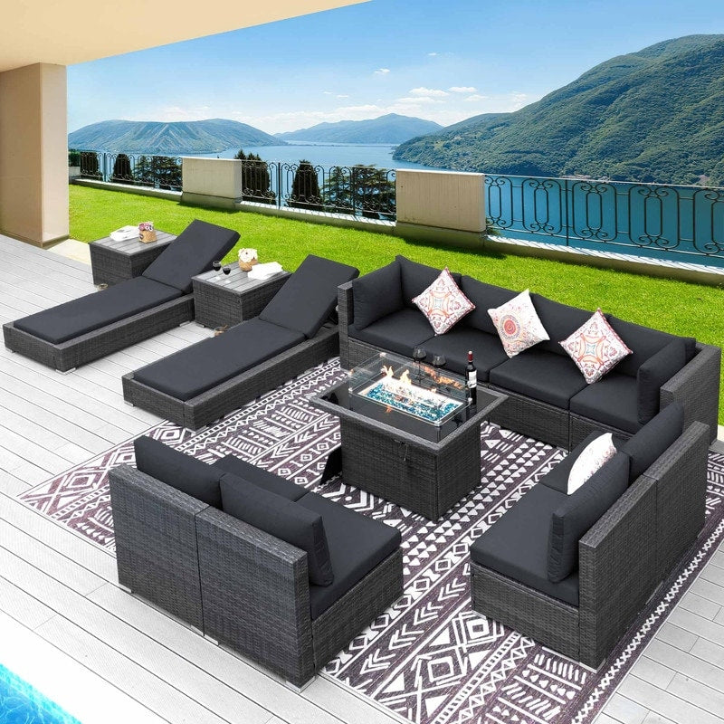 FINCATI 13 Pcs Patio Outdoor Wicker Furniture Sectional Sofa Set with Lounge Chair