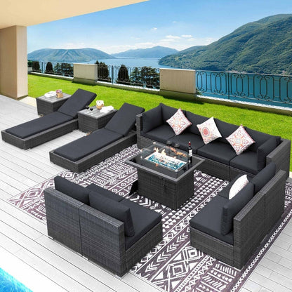 FINCATI 13 Pcs Patio Outdoor Wicker Furniture Sectional Sofa Set with Lounge Chair