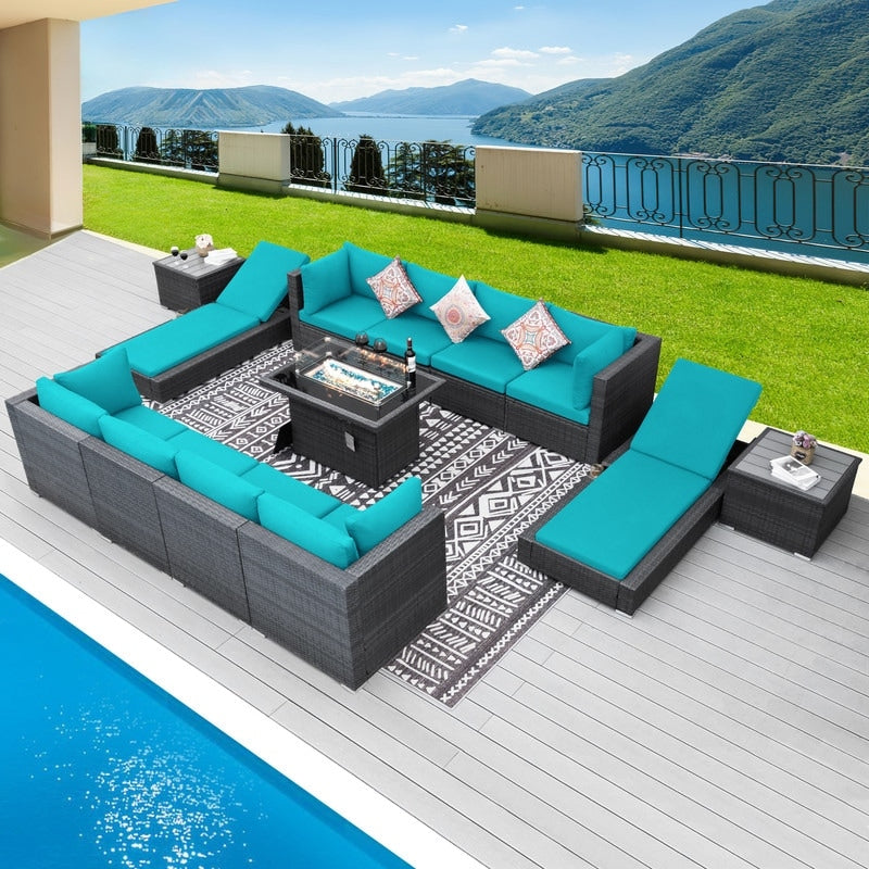 FINCATI 13 Pcs Patio Outdoor Wicker Furniture Sectional Sofa Set with Lounge Chair