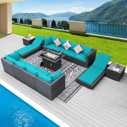 FINCATI 13 Pcs Patio Outdoor Wicker Furniture Sectional Sofa Set with Lounge Chair