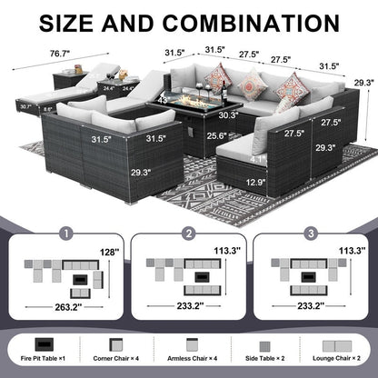 FINCATI 13 Pcs Patio Outdoor Wicker Furniture Sectional Sofa Set with Lounge Chair