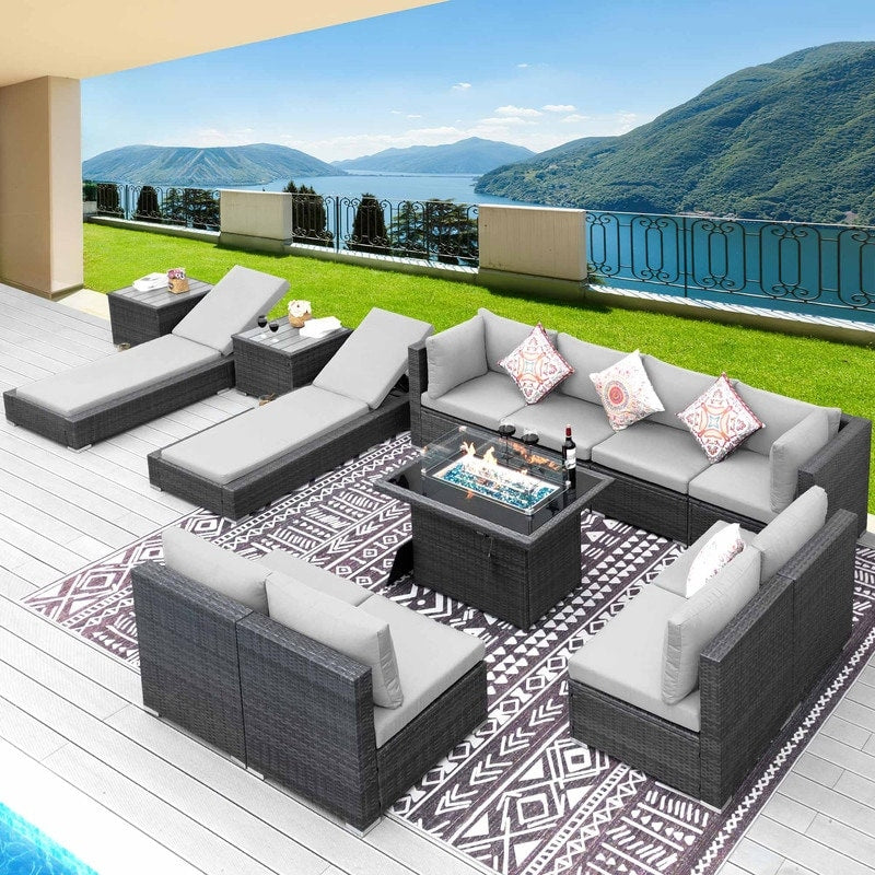 FINCATI 13 Pcs Patio Outdoor Wicker Furniture Sectional Sofa Set with Lounge Chair