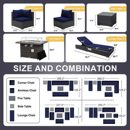 FINCATI 13 Pcs Patio Outdoor Wicker Furniture Sectional Sofa Set with Lounge Chair