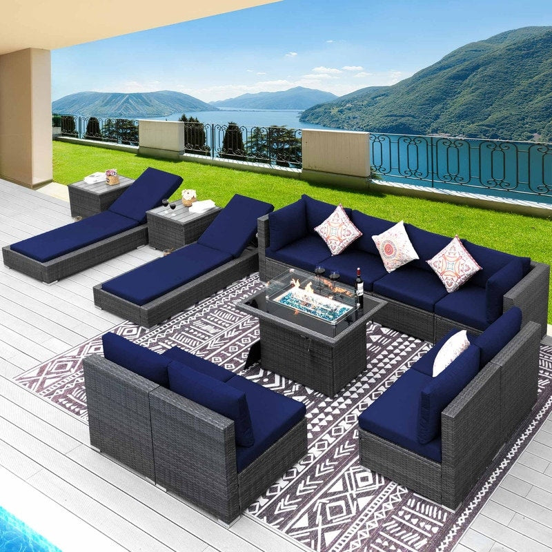 FINCATI 13 Pcs Patio Outdoor Wicker Furniture Sectional Sofa Set with Lounge Chair