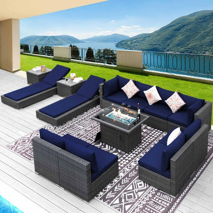 FINCATI 13 Pcs Patio Outdoor Wicker Furniture Sectional Sofa Set with Lounge Chair