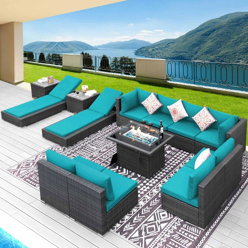 FINCATI 13 Pcs Patio Outdoor Wicker Furniture Sectional Sofa Set with Lounge Chair