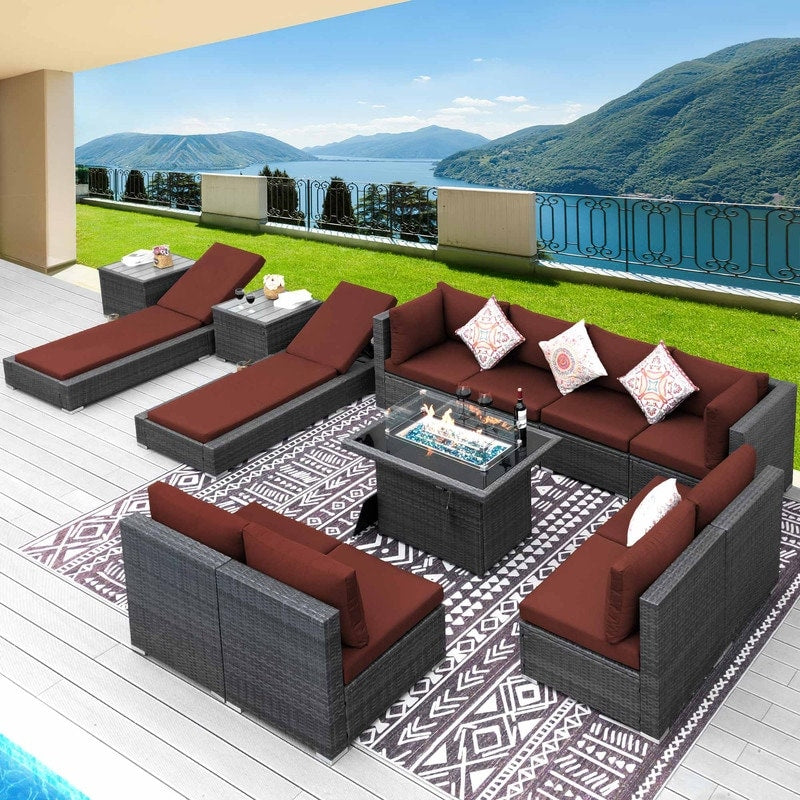 FINCATI 13 Pcs Patio Outdoor Wicker Furniture Sectional Sofa Set with Lounge Chair