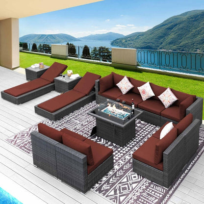 FINCATI 13 Pcs Patio Outdoor Wicker Furniture Sectional Sofa Set with Lounge Chair