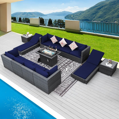 FINCATI 13 Pcs Patio Outdoor Wicker Furniture Sectional Sofa Set with Lounge Chair
