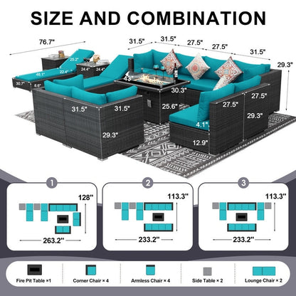 FINCATI 13 Pcs Patio Outdoor Wicker Furniture Sectional Sofa Set with Lounge Chair
