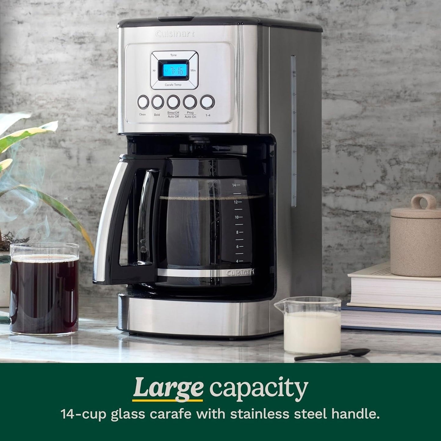 14-Cup Programmable Coffee Maker, Glass Carafe, Brew Strength Control, 1-4 Cup Setting, Stainless Steel