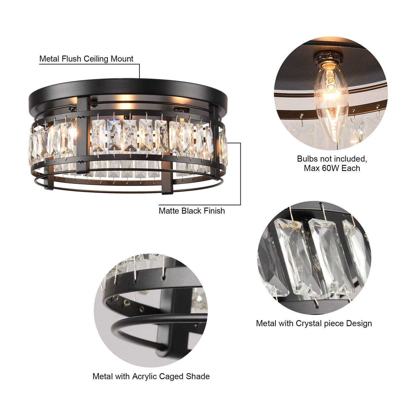 14-in Matte Black Industrial Flush Mount Ceiling Light