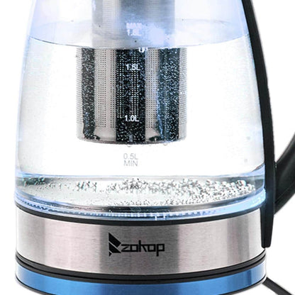 1500W 1.8L Electric Kettle Water Heater, Glass Tea, Coffee Pot, Auto Shut-Off