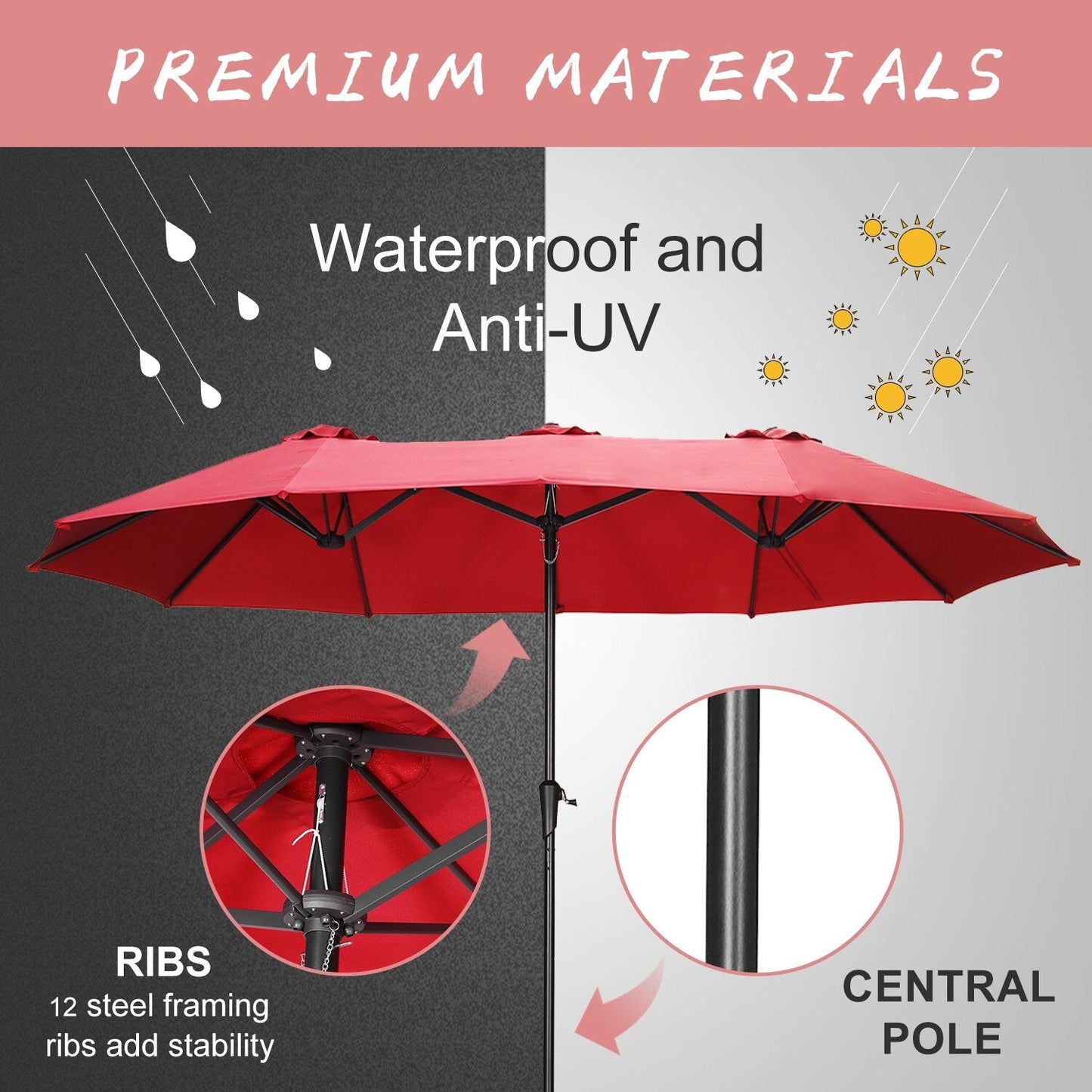 Autlaycil 13Ft Retangle Patio Umbrella Extra-Large Outdoor Umbrella No Base