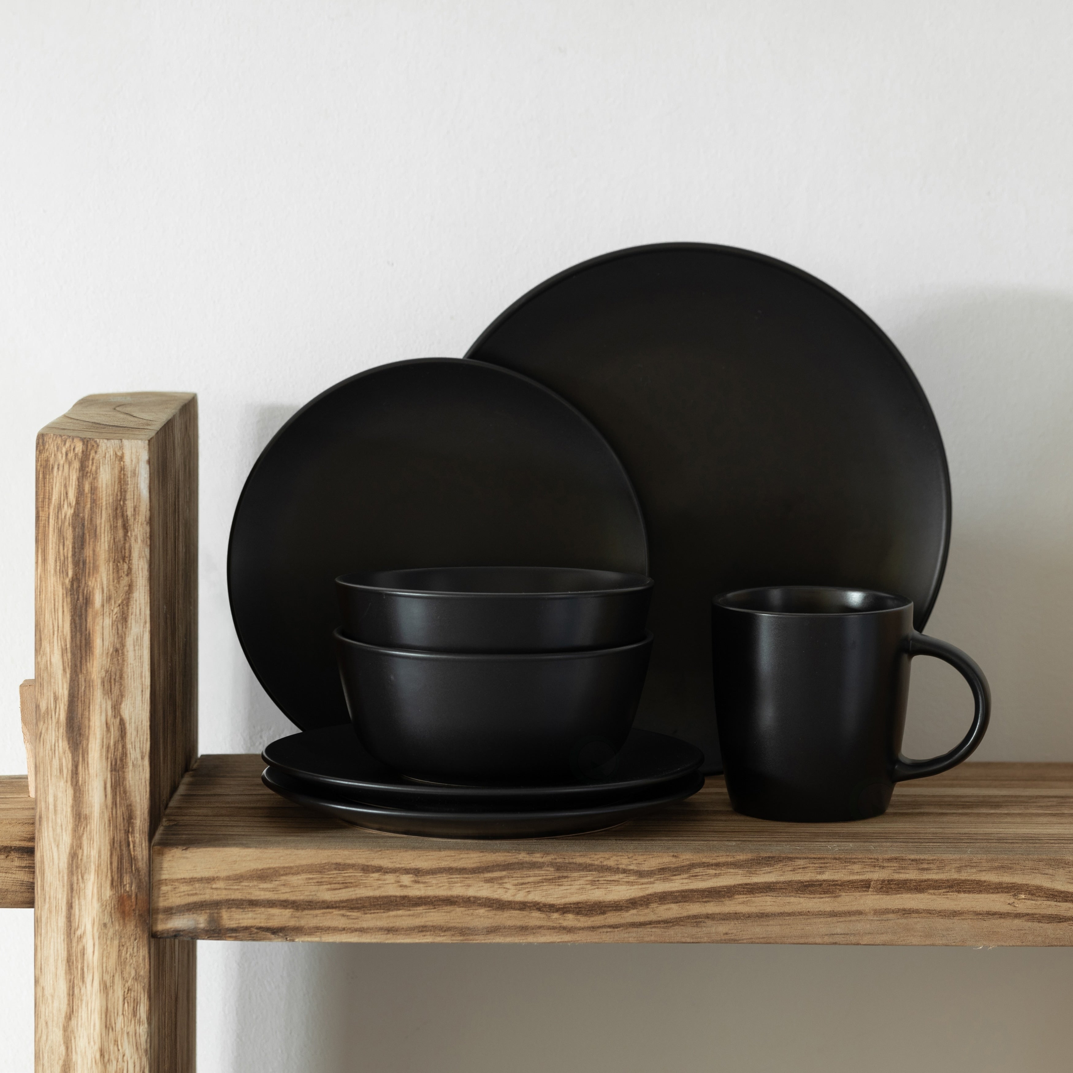 16 PC Dinnerware Dish Set for 4 Person | Mugs, Salad and Dinner Plates and Bowls Sets, Chip and Crack Resistant, Matte Black