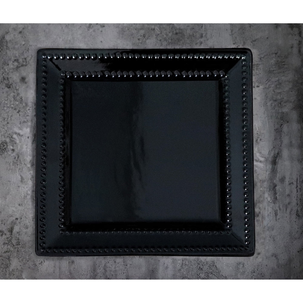 16 Piece Square Beaded Stoneware Set by Lorren Home Trends, Black