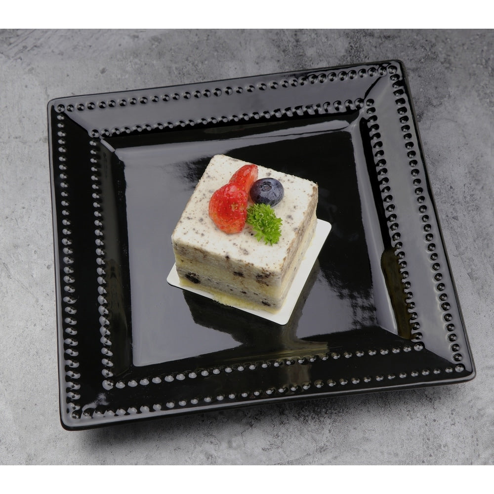 16 Piece Square Beaded Stoneware Set by Lorren Home Trends, Black