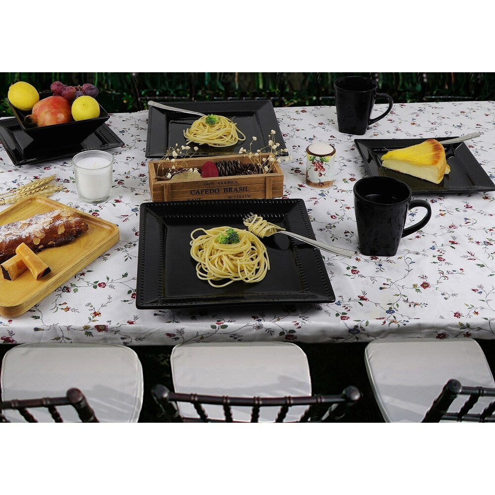 16 Piece Square Beaded Stoneware Set by Lorren Home Trends, Black