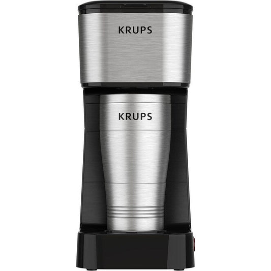 2-Cup Single Serve Coffee Maker with Travel Tumbler, 650W, Compact Stainless Steel Design