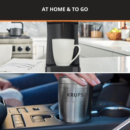 2-Cup Single Serve Coffee Maker with Travel Tumbler, 650W, Compact Stainless Steel Design