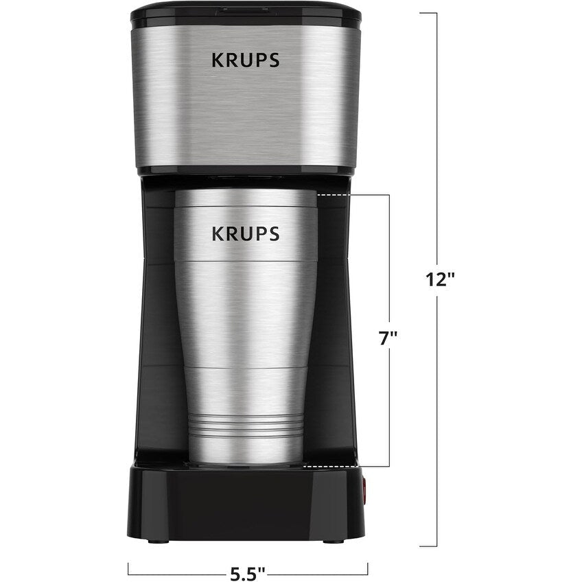 2-Cup Single Serve Coffee Maker with Travel Tumbler, 650W, Compact Stainless Steel Design
