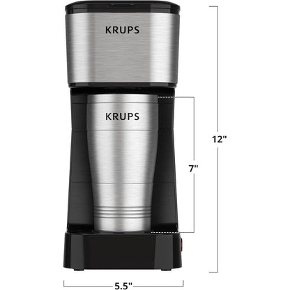 2-Cup Single Serve Coffee Maker with Travel Tumbler, 650W, Compact Stainless Steel Design