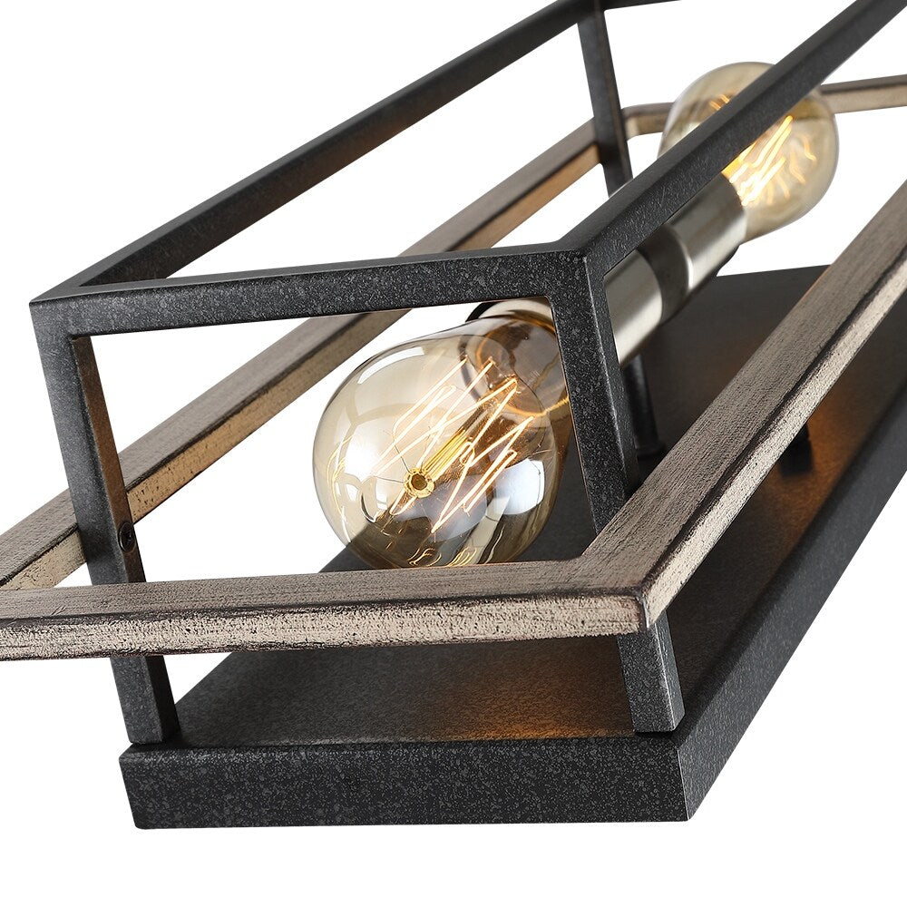 2-Light Black/Wood Tone Dimmable Rustic Farmhouse Wall Sconce - 20H x 7W x 5D - 7 in. W