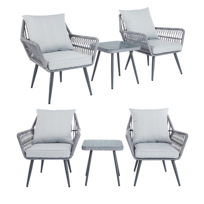 3 Piece Patio Furniture Set Small Outdoor Wicker Rattan Front Porch Bistro Set Patio Chairs Conversation Set with Glass Table
