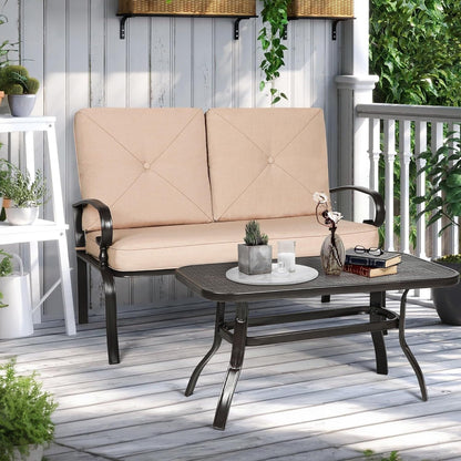 2 Piece Outdoor Patio Garden Bench with Round Coffee Table Set